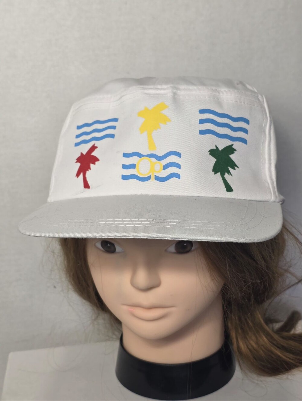 New Vintage Ocean Pacific Hat Waves & Palm Trees White Velcro Back Baseball Hat - Picture 1 of 8